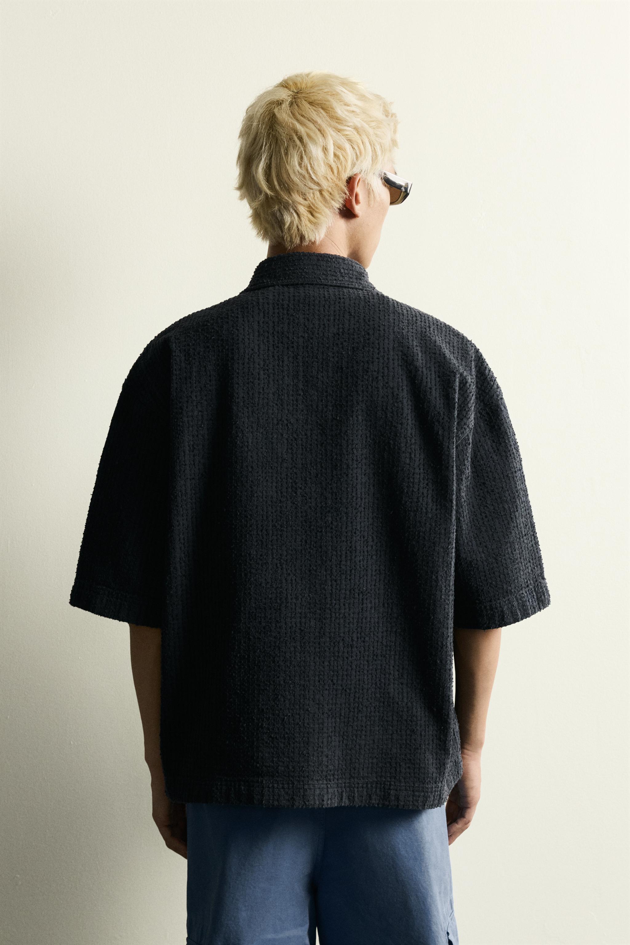 TEXTURED EMBROIDERED BOXY FIT OVERSHIRT